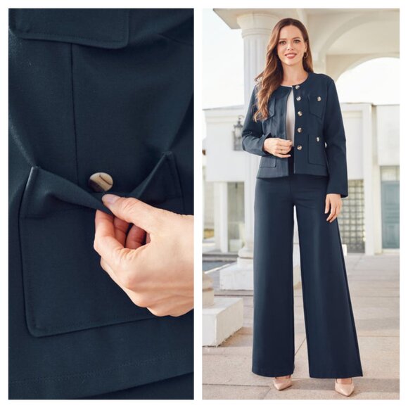 Betabrand Collarless Ponte Button Front Blazer/Jacket XL Navy Blue - Picture 2 of 16